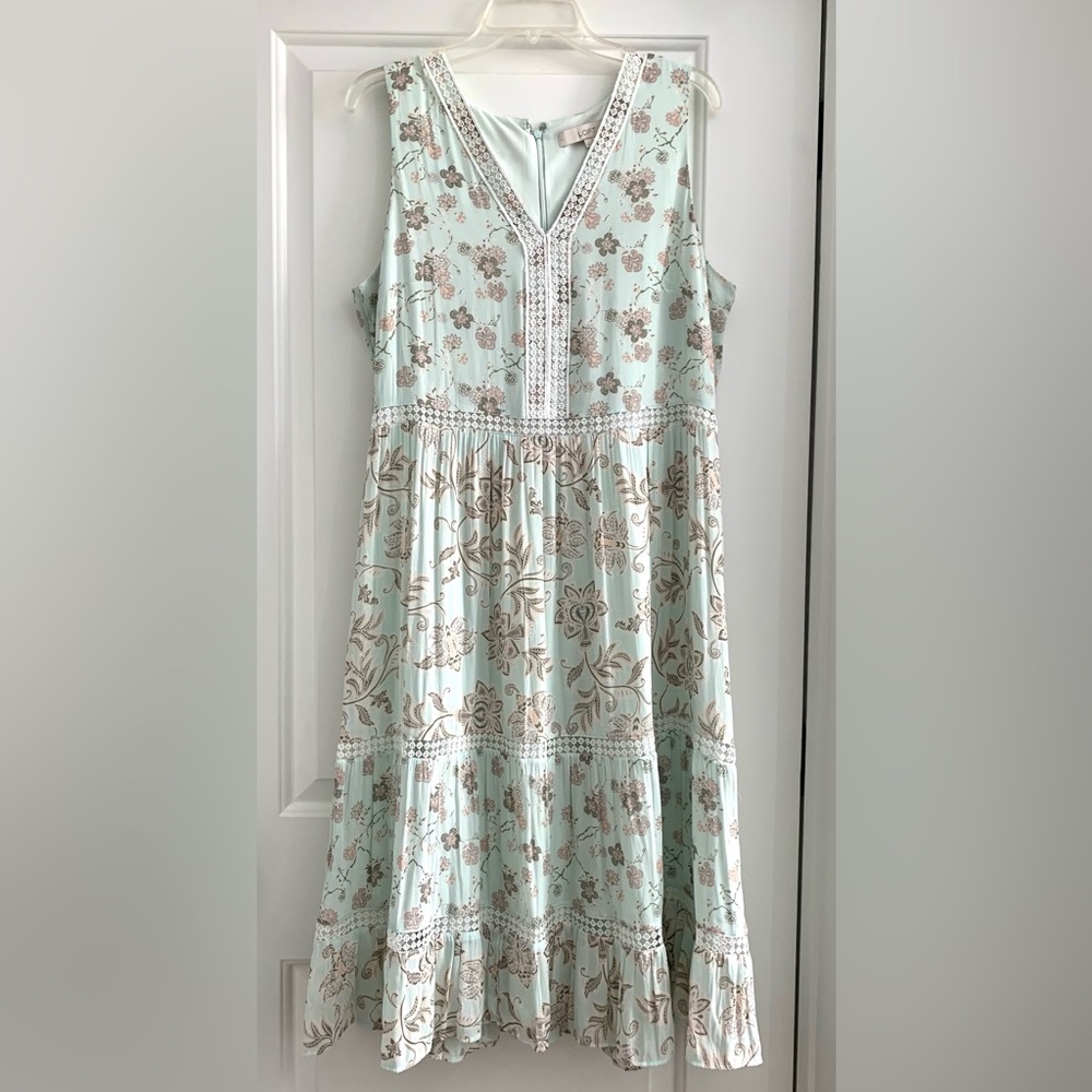 LOFT Boho Midi Dress with Lace Trim